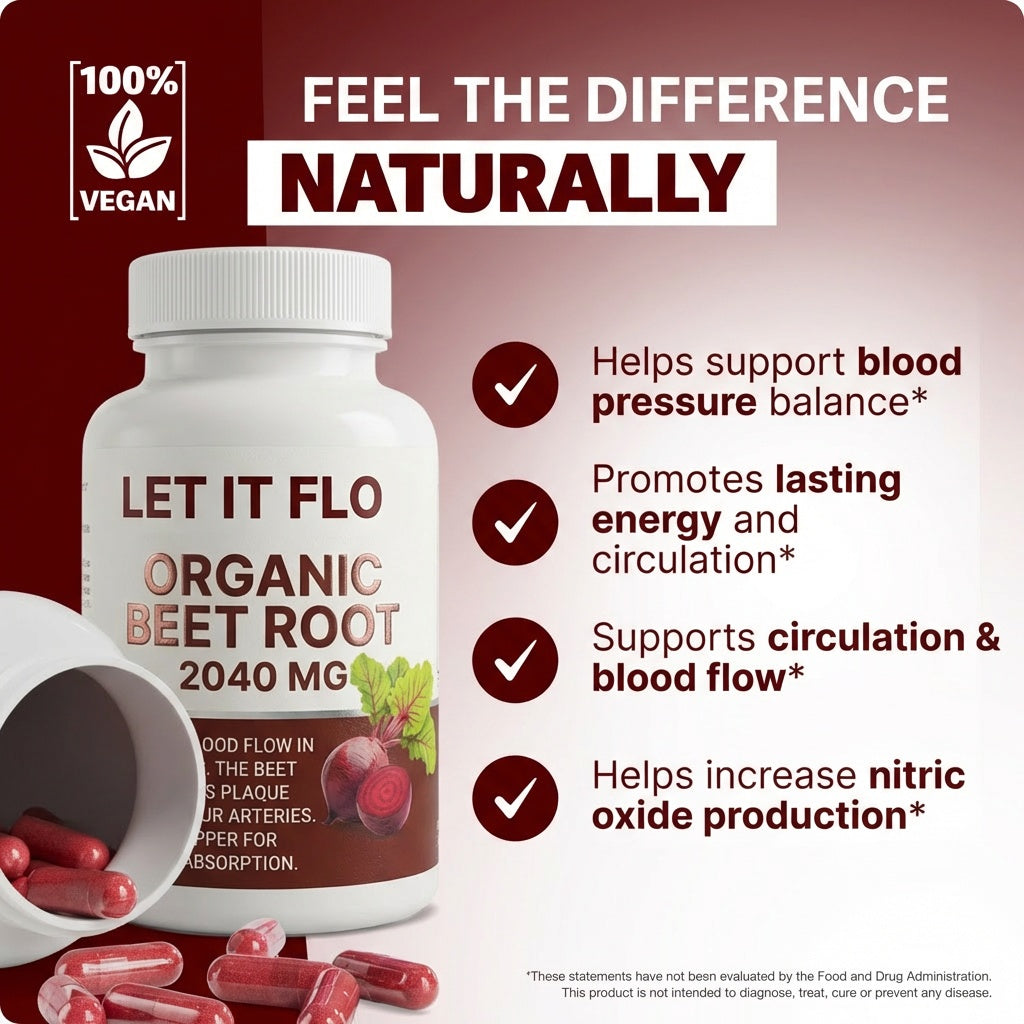 Let It Flow – Organic Beetroot Tablets for Vitality, Energy & Blood Pressure Support